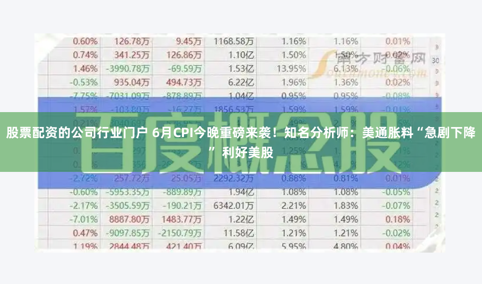 股票配资的公司行业门户 6月CPI今晚重磅来袭！知名分析师：美通胀料“急剧下降” 利好美股
